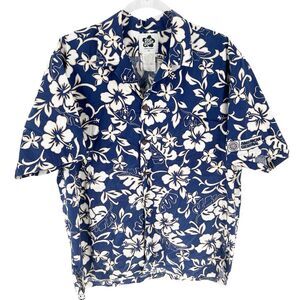 Hilo Hattie Hawaiian Shirt Men XL Blue Hibiscus Short Sleeve American General